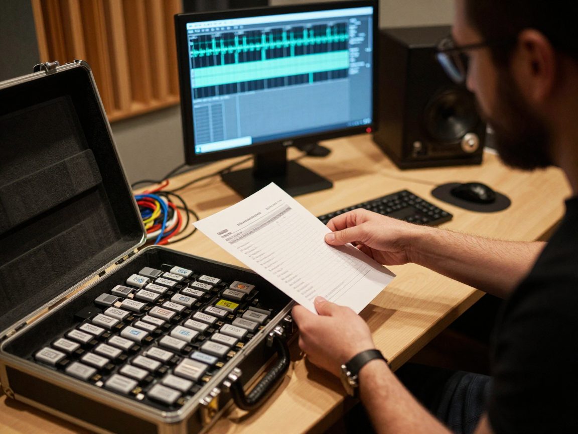 Engineer handing mastering files on drives to a client.
